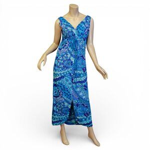 Vintage 1960s Hawaiian Empire Waist Maxi Dress * Small